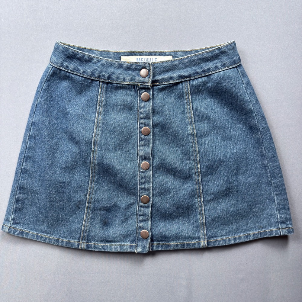 Melville Denim‎ Mini Skirt A-Line Cotton Blue Jean Skater Skirt Size 27